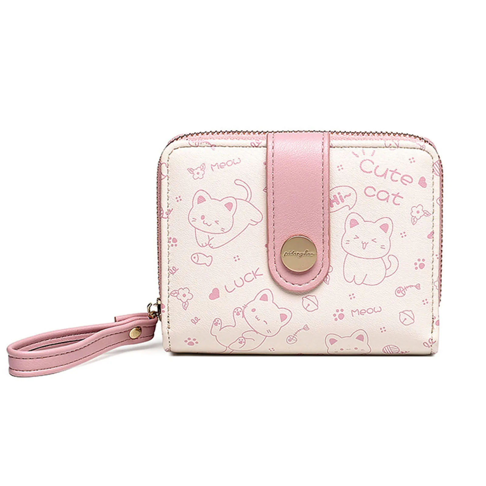 

Stick Figure Cats Short Wallet PU Leather Card Holder Girl Wallet for Daily Office Business Travel