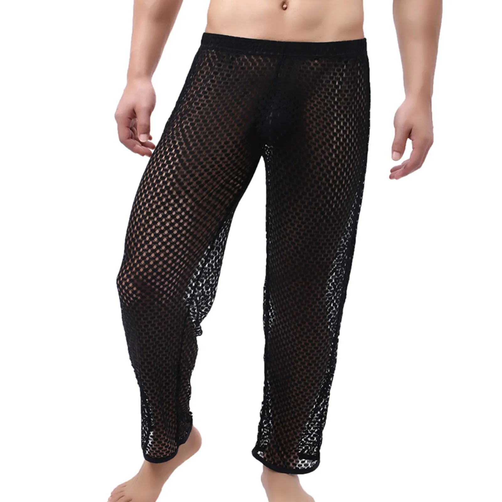Mens Hollow Long Trousers Mesh Pants Loose Transparent Breathable Elastic Light Pant men pants