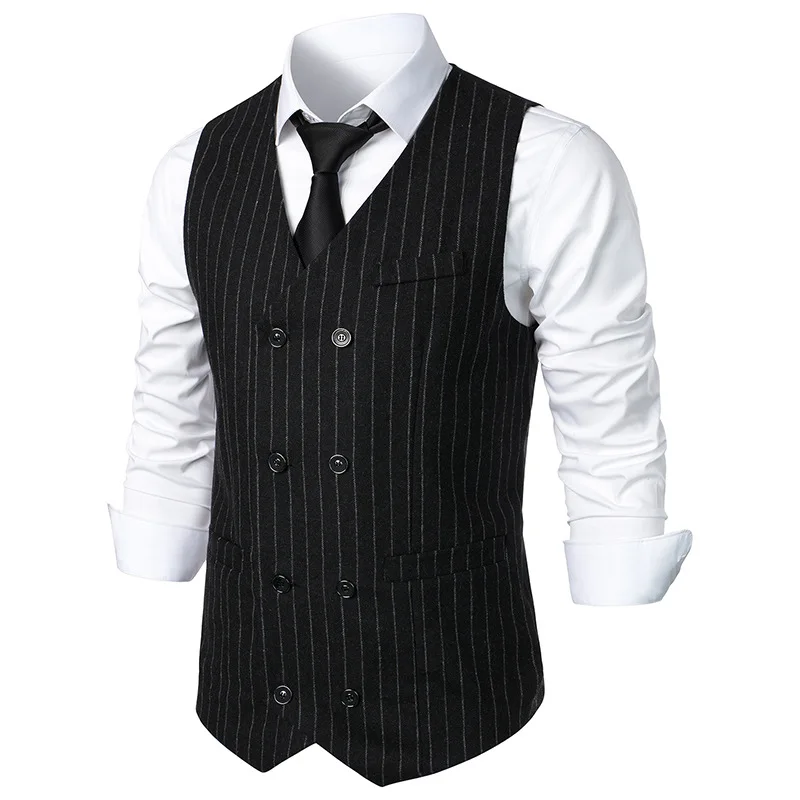 New Men's Fashion Suit Vest Trend Stripes Medieval Retro Vest Double-Breasted Male Waistcoat Wear