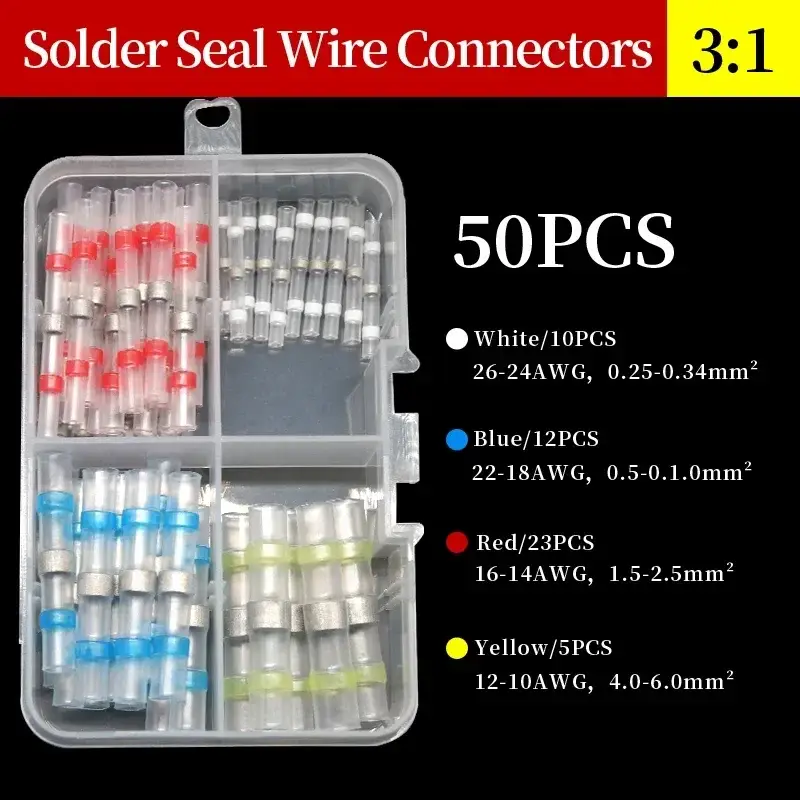 50~500Pcs Boxed Solder Seal Wire Connectors 3:1 Heat Shrink Insulated Electrical Wire Terminals Butt Splice Connector Waterproof - Image 13