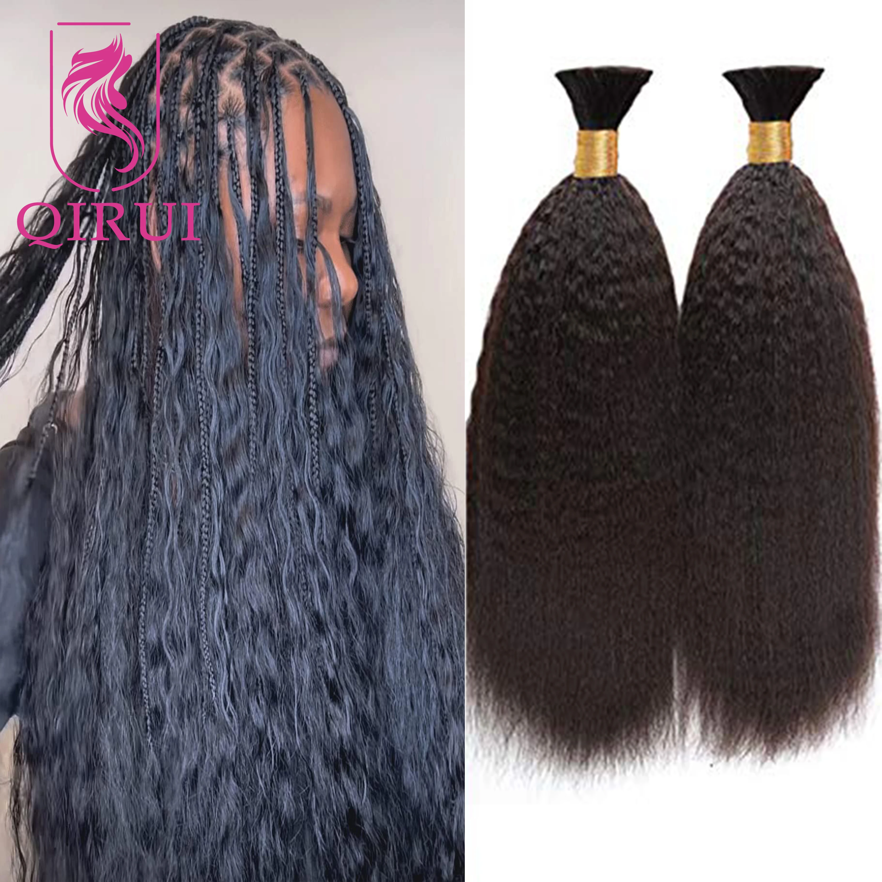 

Bulk Human Hair For Braiding Kinky Straight Hair bulk Double Drawn Wholesale Burmese Boho Braids Human Hair Bundles No Weft