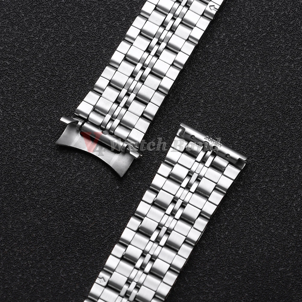 Sleek Curved End Stainless Steel Watchband with Folding Buckle