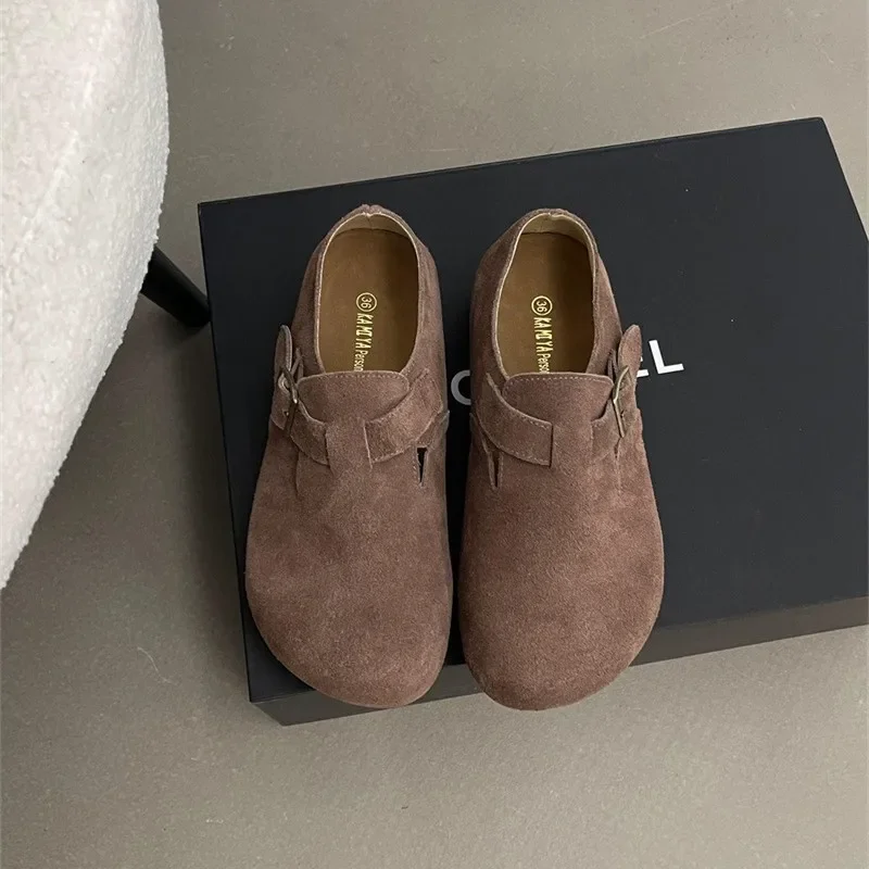 Women's Round Head Velvet Shoes With Increased Inner Heel 2024 Autumn/Winter New Style Leather Lace-Up Ugly Shoes Single Shoes 3