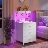 Tall Nightstand Set of 2 with Charging Station and Led Lights Nightstand with 3 Drawers and Shelves Bedside Table with Ports an 2