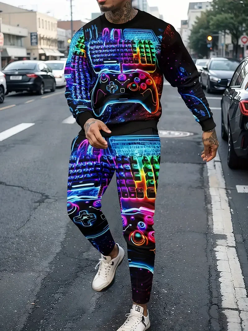 Fashion Animal Duck 3D Print Men's Sportswear Set Casual Long-Sleeved T Shirt Pants 2-Piece Set Oversized Pullover Men Clothing 3