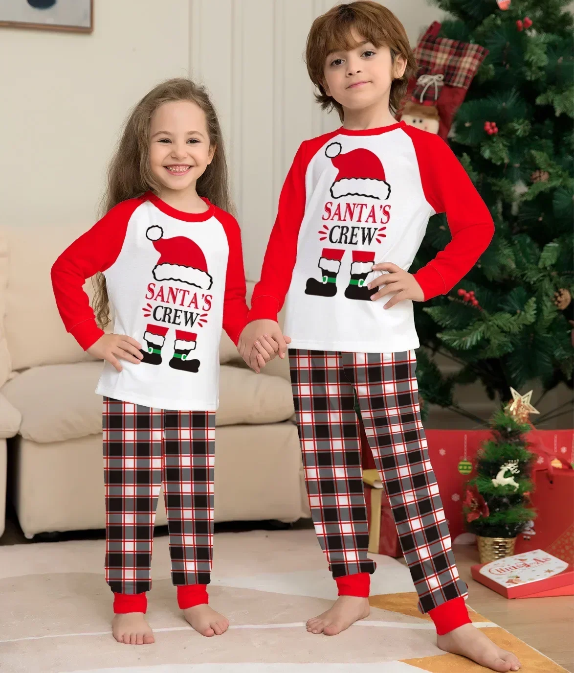 Merry Christmas Plaid Print Kids Pajamas Set Baby Romper Pjs Toddler Boys Girls Matching Pajama Sets