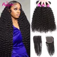 12A paquets brésiliens crépus bouclés avec fermeture paquet de cheveux humains Jerrly paquets de cheveux bouclés avec fermeture 4x4 dentelle transparente 1
