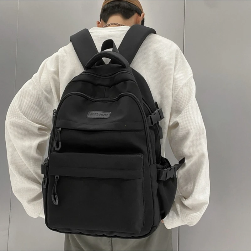 Black Solid Color Backpack for High School Students