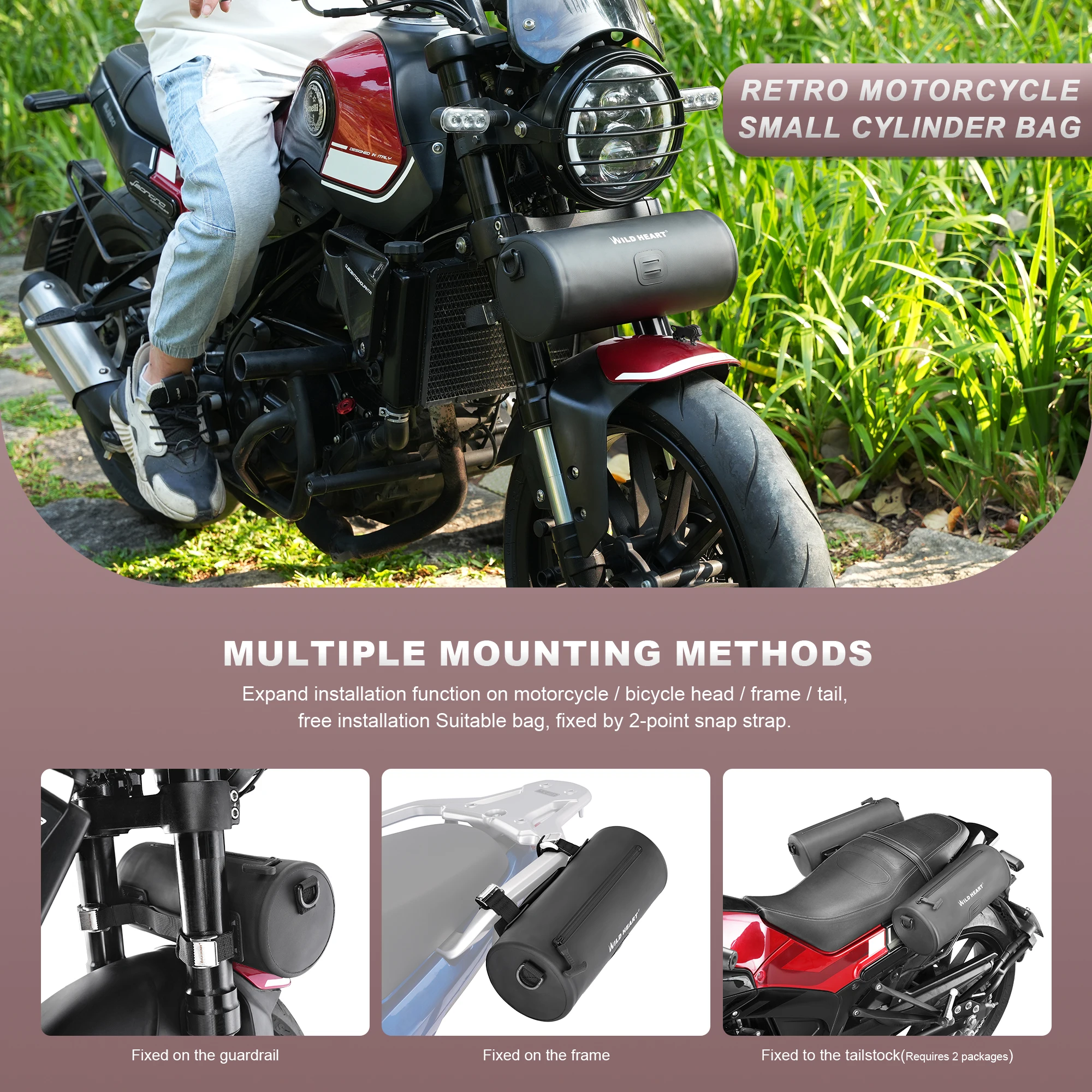 WILD HEART Borsa da manubrio per moto Borsa piccola per moto Borsa laterale impermeabile con tracolla compatibile con Mini Bike Trave - immagine 4