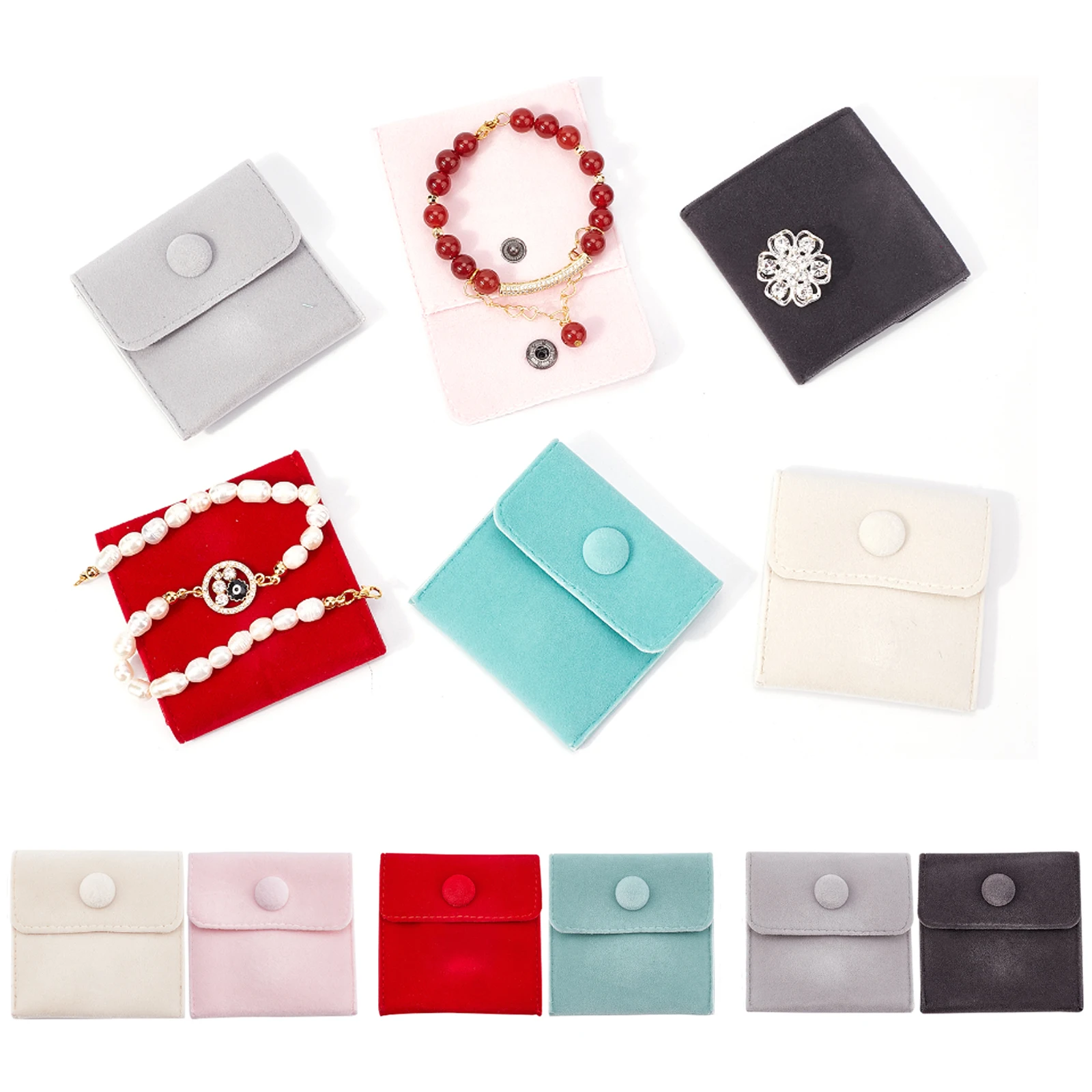 

10pcs Colored Velvet Jewelry Pouches with Snap Button for Necklace Bracelet Rings Earrings Luxury DIY Packing Storage Gift Bag