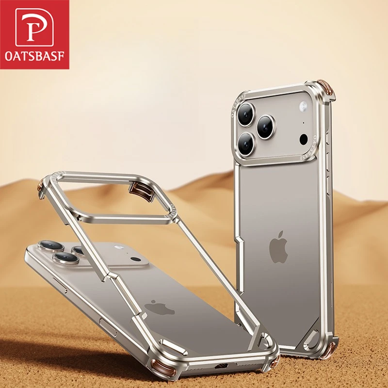 Oatsbasf Ultra-Thin Frameless Metal MagSafe Phone Case with Air Cushion Shockproof Protection