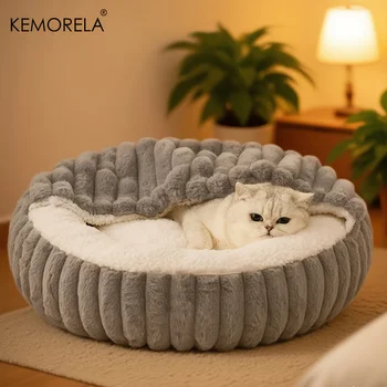 Calming Warm Kitten Bed Round Hooded Cat Cave, Indoor Puppy Sleeping Bed Suitable for Cat Dog Non-Slip Bottom Cat Cushion 1