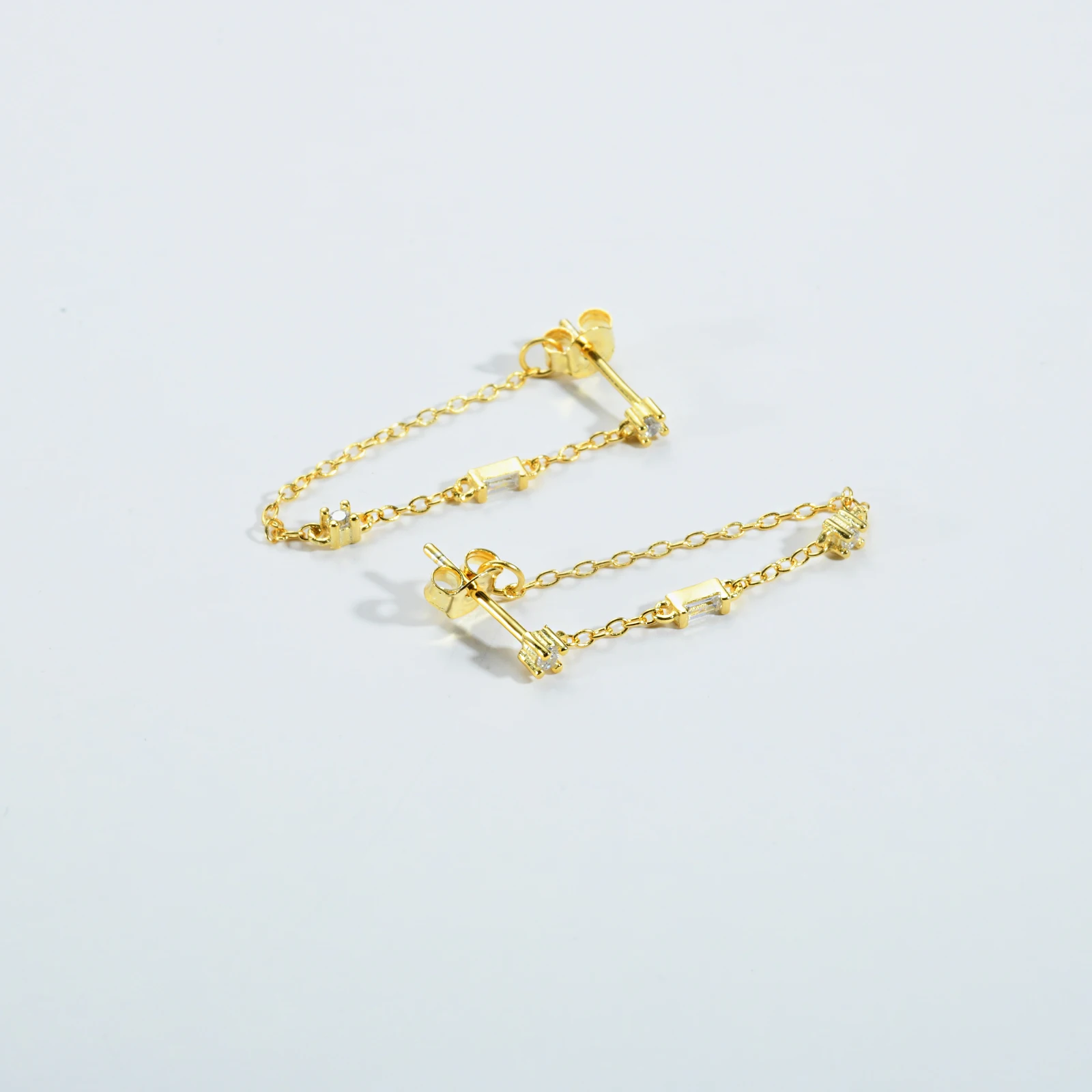 ANDYWEN-925 Brincos de Prata Esterlina e Ouro para Mulheres, Três CZ Piercing Stud, Pingente Claro, Cadeia de Luxo, Jóias Finas