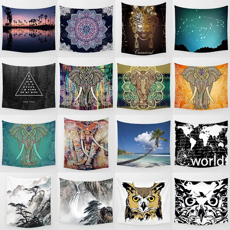 

Красивая Мандала Сова Слон тропические растения задний фон настенный Декор настенный искусство малый прямоугольный настенный гобелен