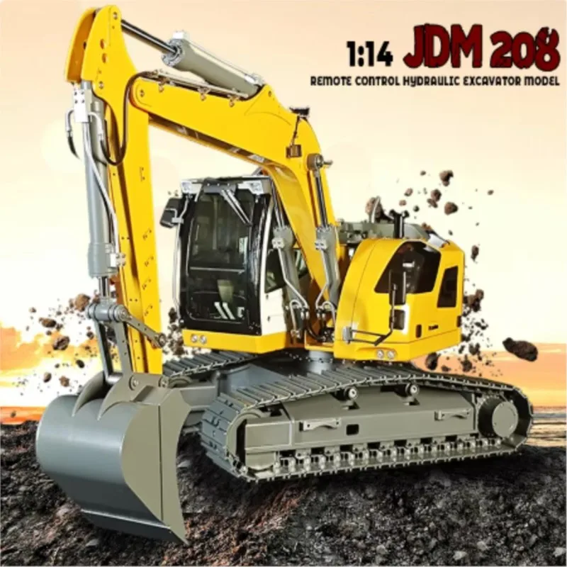 R920 JDM 208 RC Hydraulic Excavator RTR 1/14 Scale Remote Control Metal Digger Machine Model Construction Vehicles Lights Sounds 2