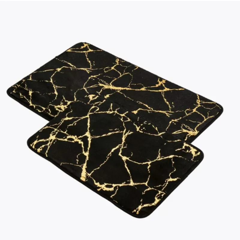 Luxurious Black and Gold Marble Bathroom Rug - Soft and Nonslip Rabbit Fur Bath Mat