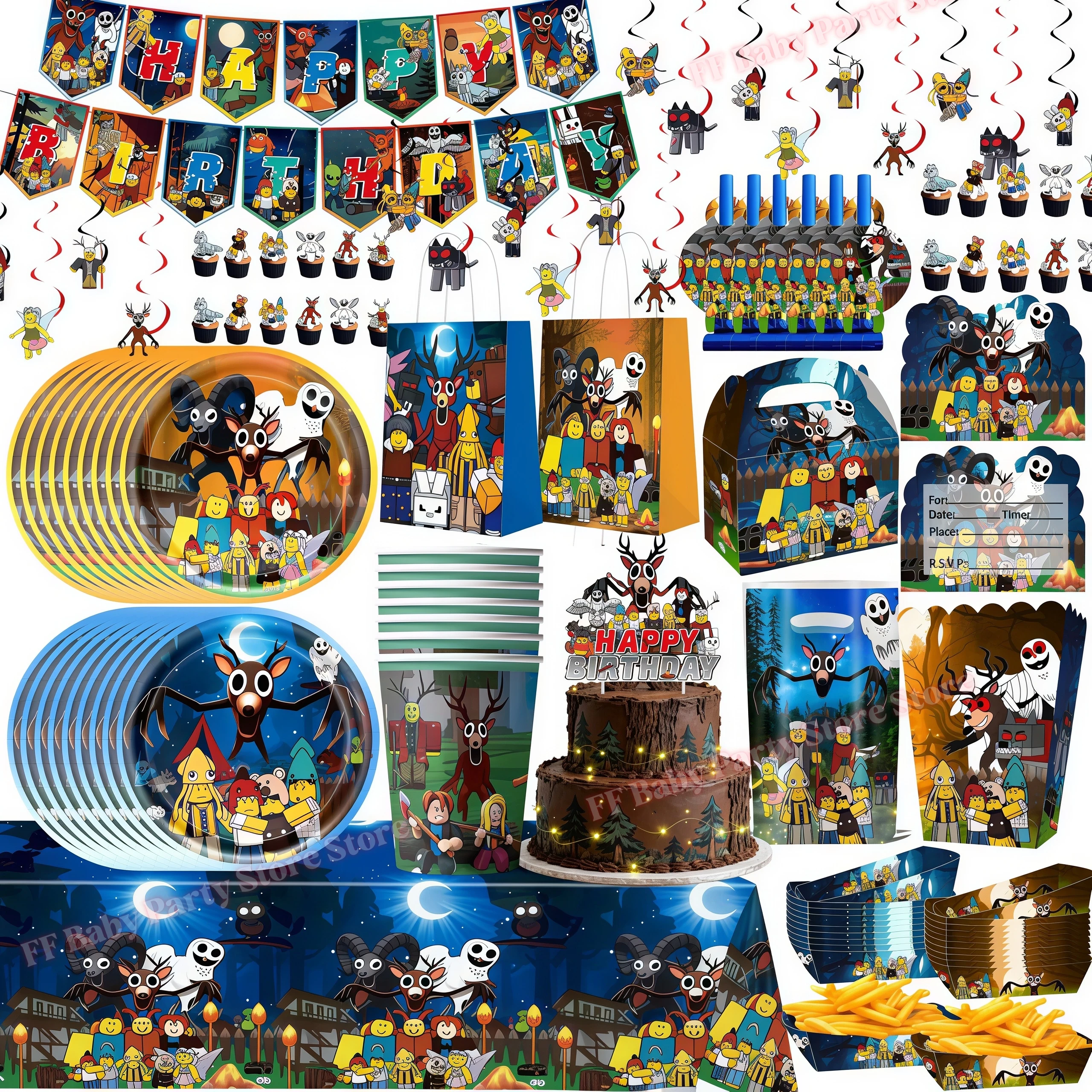 99 Nächte im Wald Party-Geburtstagsdekoration Hirsch-Motiv Tasse Teller Serviette Ballon für Kinder Jungen Geschenk Babyparty-Zubehör