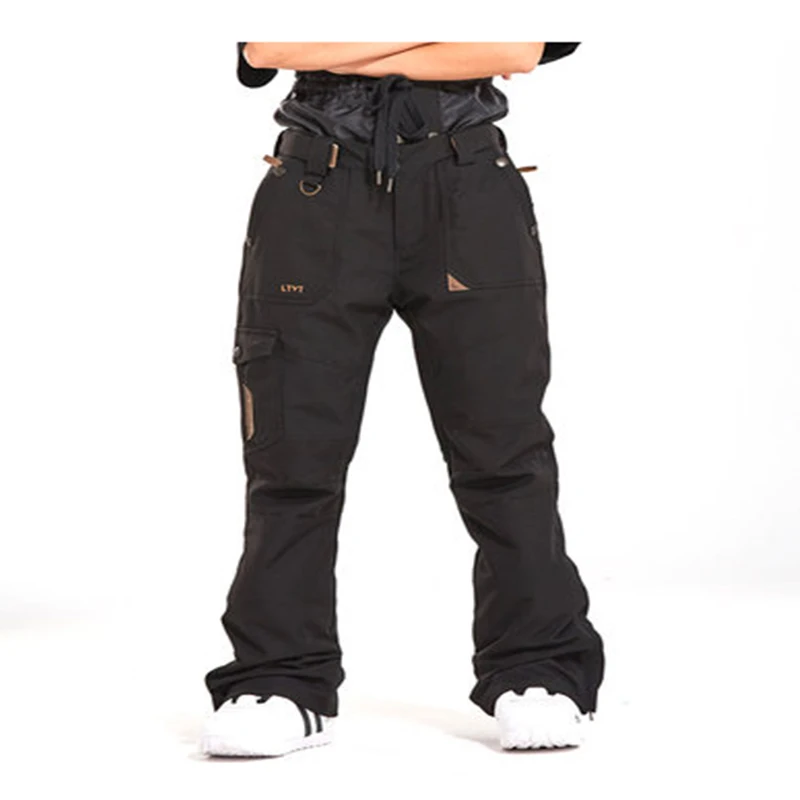 LTVT Waterproof Winter Ski Pants Men Thicken Warm Snowboard Pants Ski Trousers with Belt Outdoor Sports Trousers High