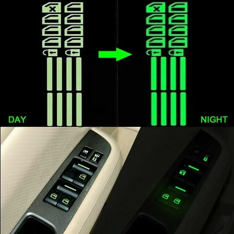 Car Luminous Button Sticker Fluorescent Door Window Lifter Night Safety Switch Decals Car Interior Sticker Auto Accessories