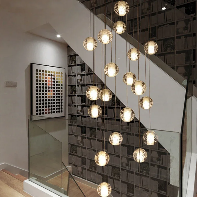 Современная Потолочная люстра с хрустальными шариками, вертикальная Подвесная лампа, подвесной Домашний Светильник для лестницы, лампы для гостиной, освещение для кухни