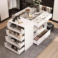 Display Cabinet Island with Glass Top and Front, Walk in Closet Organizer with 7 Drawers and 2-Tier Shelf, Shop Display Case 1