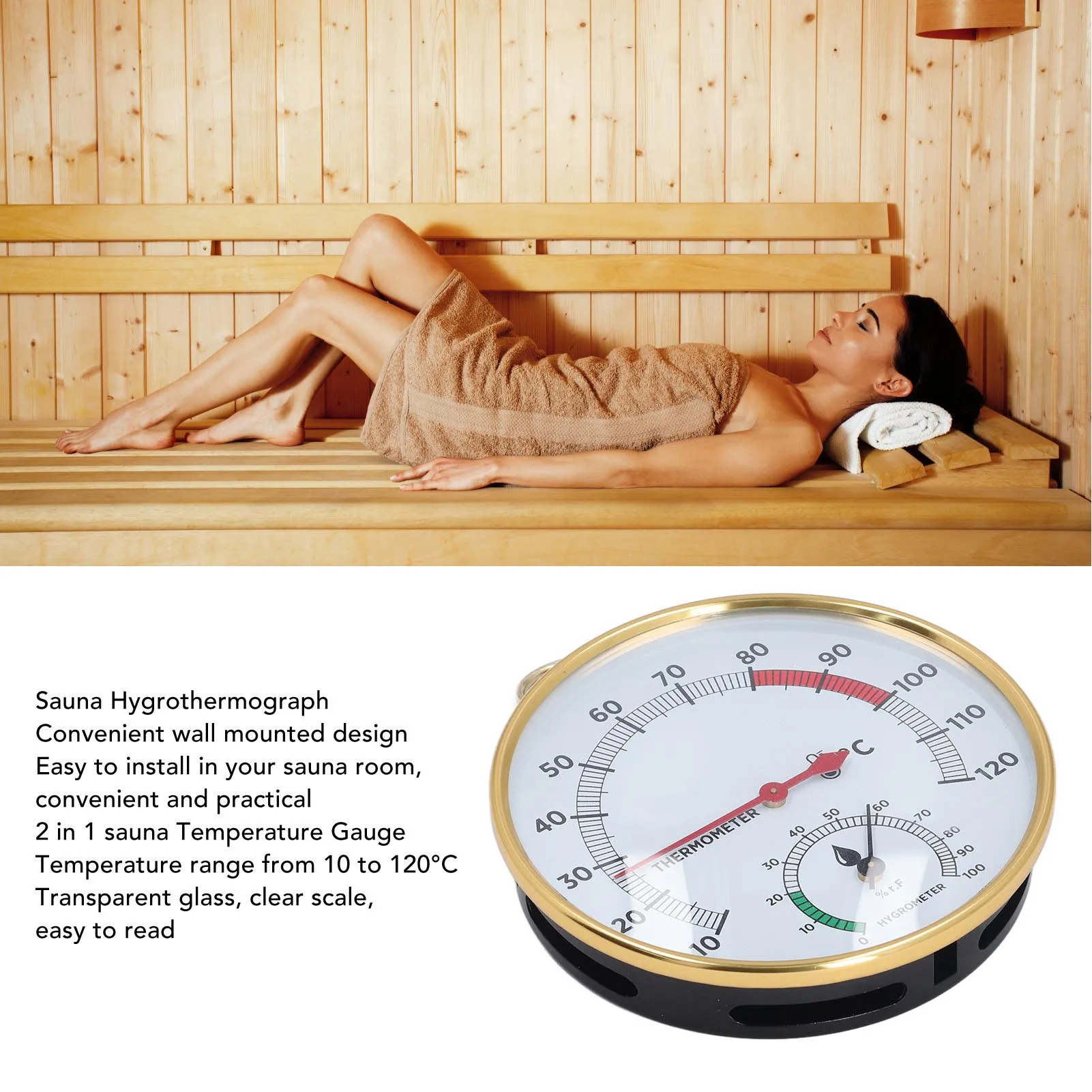 thermometer hygrometer temperature and humidity meter hygrometer thermometer Sauna Temperature Gauge 10 To 120℃ 2 in 1 Clear Scale Multipurpose Sauna Thermometer Hygrometer Simultaneous Display for Home