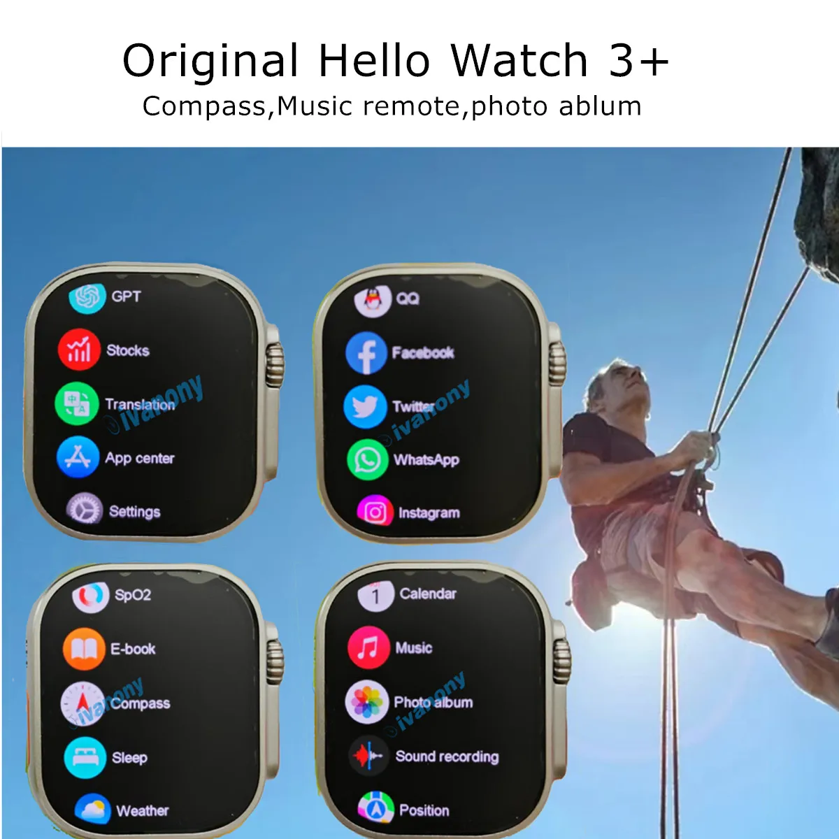 Original Smart Watch Hello 3 Plus Ultra Amoled 49mm 4GB/ROM Whatsapp Reminder Remote Music Voice Assistant Compass Smartwatch