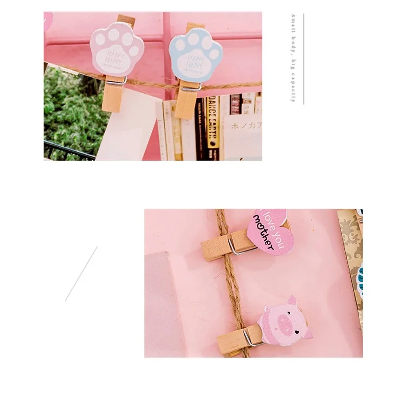 Girl Heart Net Red Clothespin Craft Decoration Clips Natural Wooden Clips 10pcs/pack For Photo For Wall Decoration Hemp Rope wooden clips