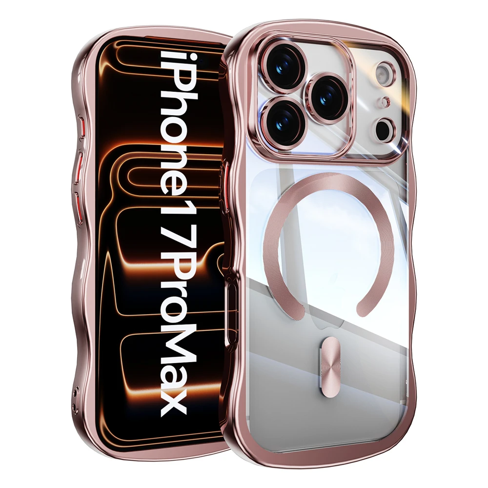 Luxury Plating Magnetic Transparent Phone Case with Wavy Frame Design