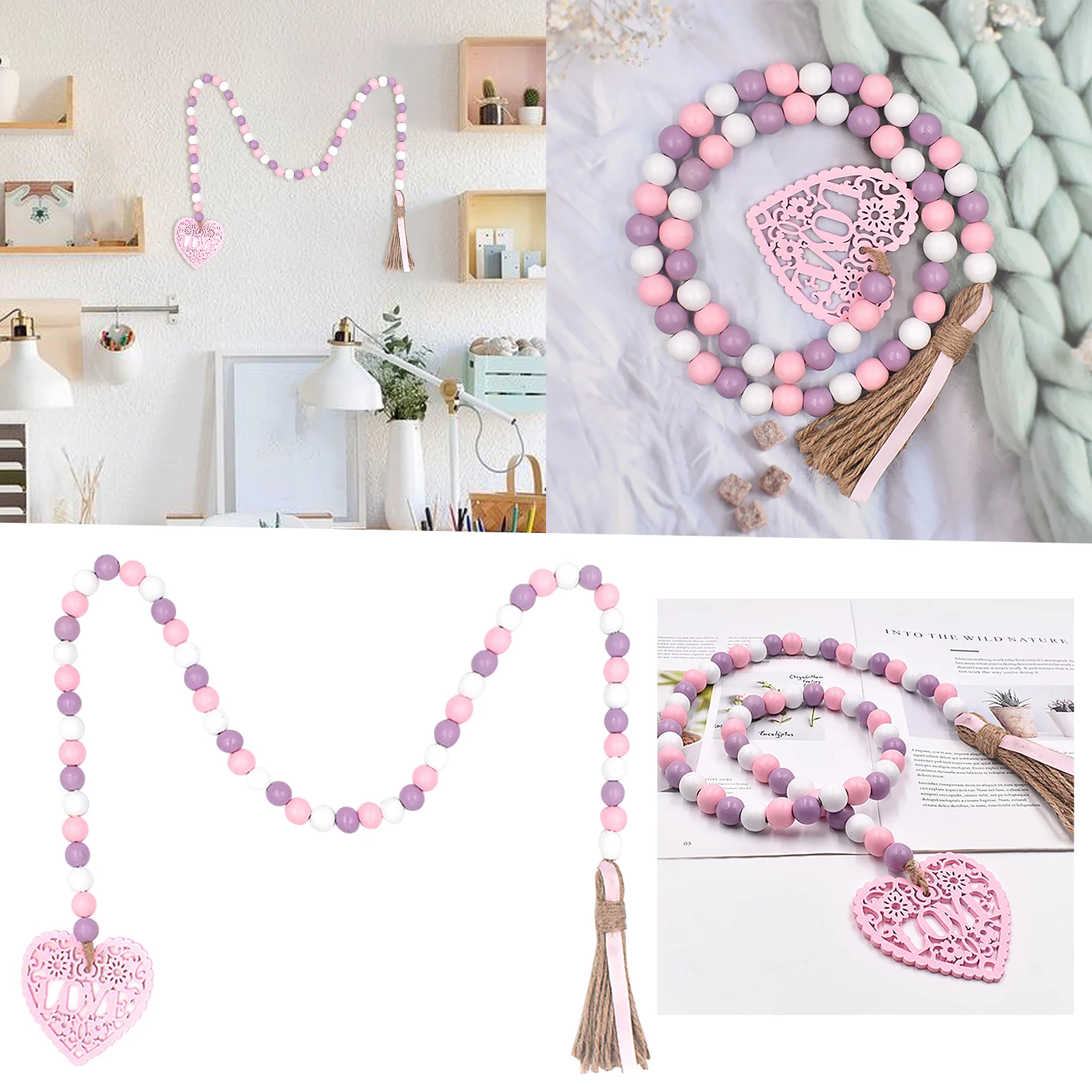 

Tiered Tray Wall Hanging Ornaments Crafts Valentine'S Day Pendant Bead String Wooden Beads Rope Tassel Colorful Decorations 2024
