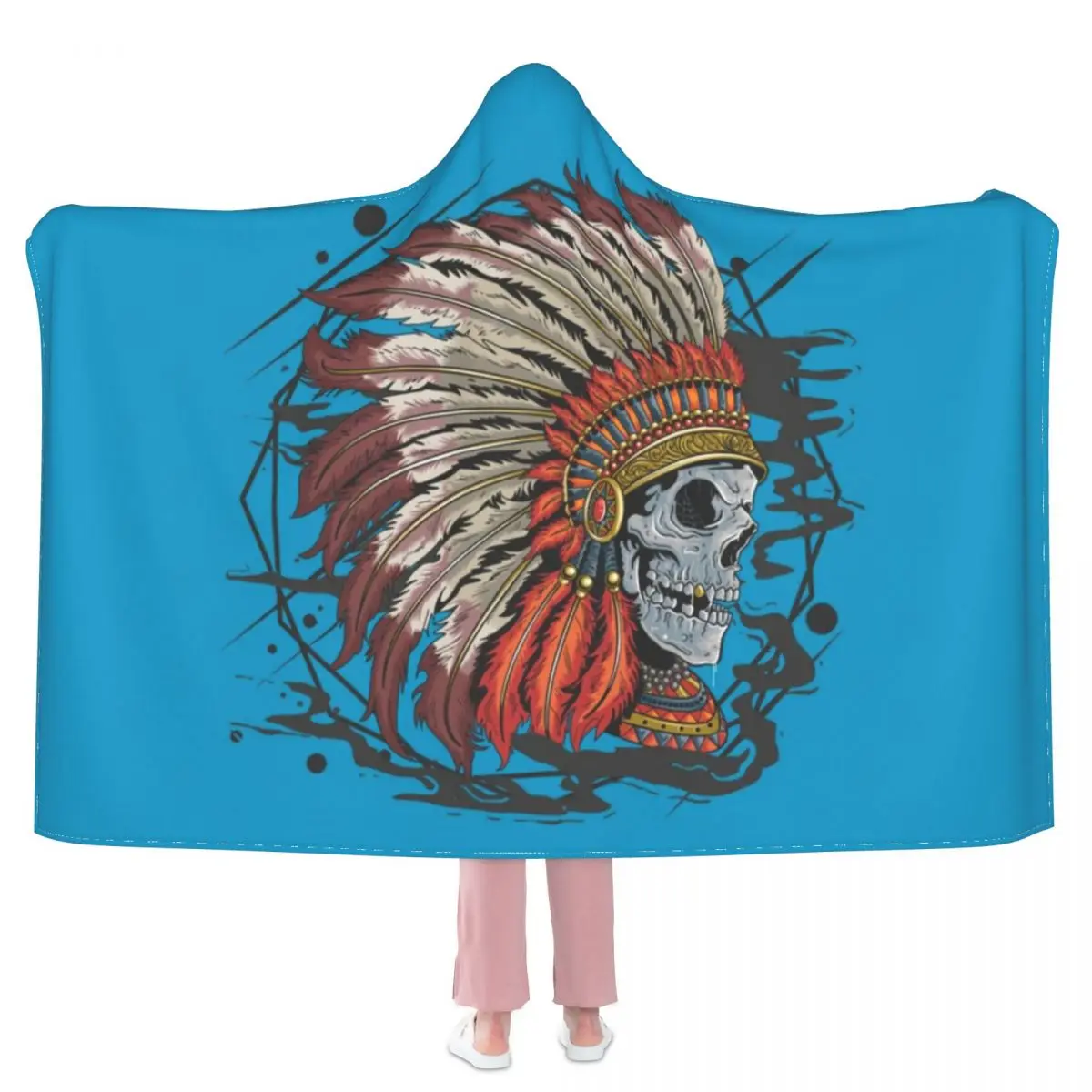 

Одеяло с геометрическим рисунком черепа в стиле древнего черепа роскошное модное покрывало для влюбленных с капюшоном флисовое супермягкое одеяло