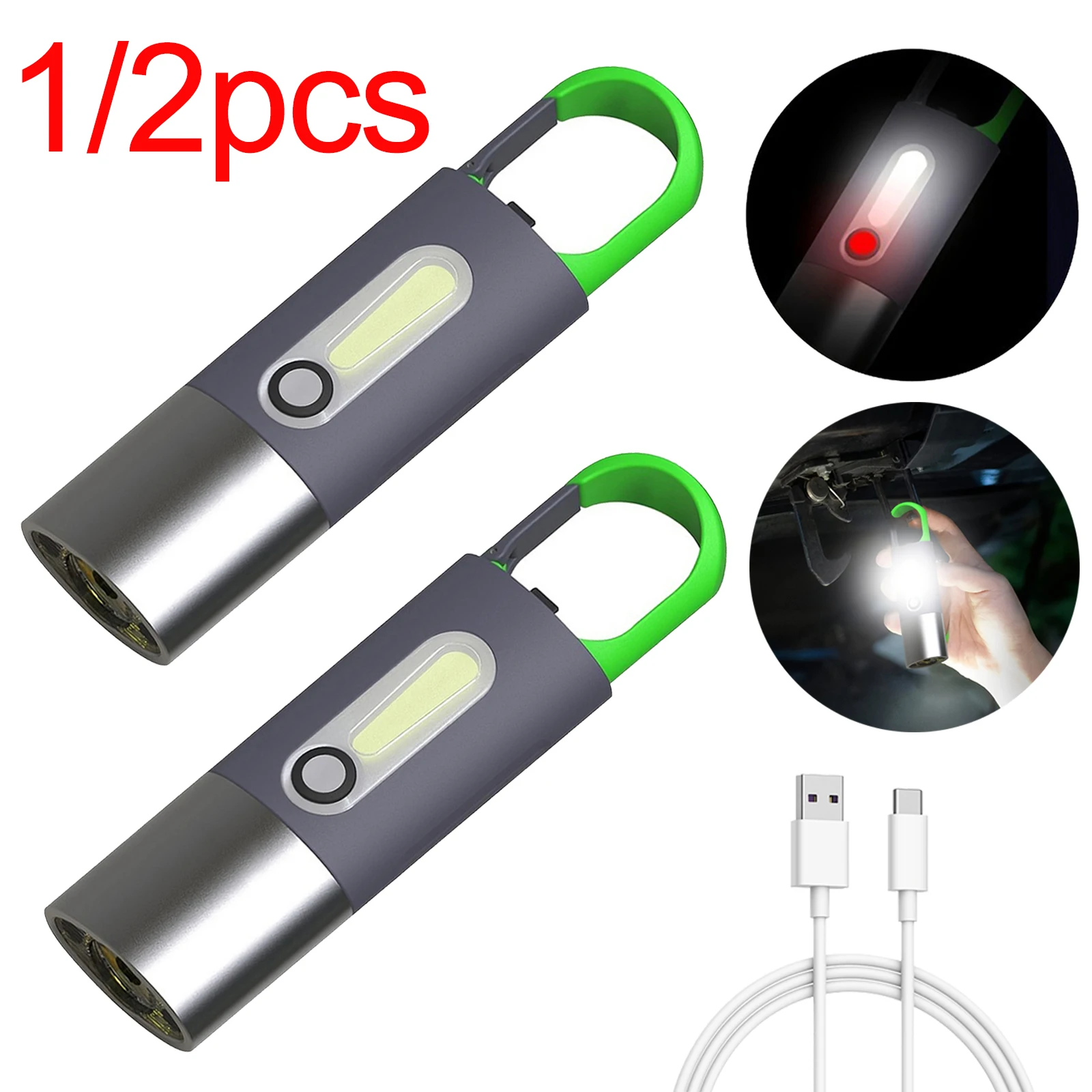 

LED COB Flashlight Multi-function Waterproof Keychain Flashlight Portable Waterproof 4 Modes Strong Light Camping Torch Light