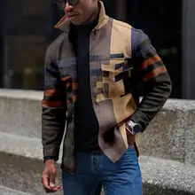 

2021 Autumn Winter Fashion Men Jackets Harajuku Striped Patchwork Coats For Mens Casual Turn-down Collar Buttoned-up Outerwear