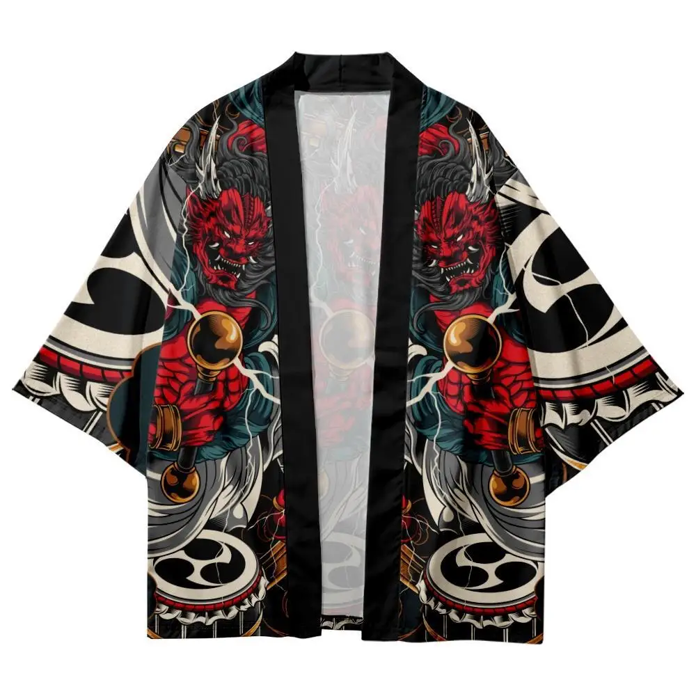 Fashion Casual Demon Print Robe Cardigan Women Men Harajuku Japanese Cosplay Yukata Beach Traditional Haori Oversized Kimono
