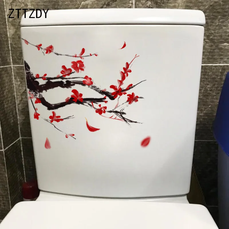 T206# Red Phoenix Flower Cherry Blossom Branch Wall Sticker Bathroom Toilet Decor Living Room Cabinet Home Decoration Decals wall stickers wall sticker