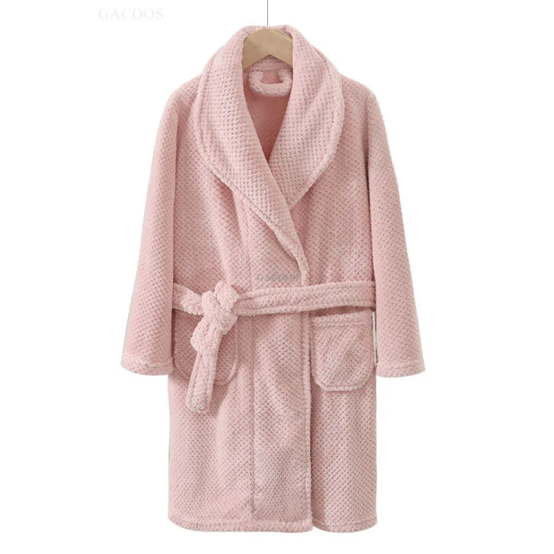 Soft Flannel Children Bathrobe Winter Warm Kids Robes Thicken Night Robe Pajamas for Girls Boys Teens Home Clothes 4-18 Years
