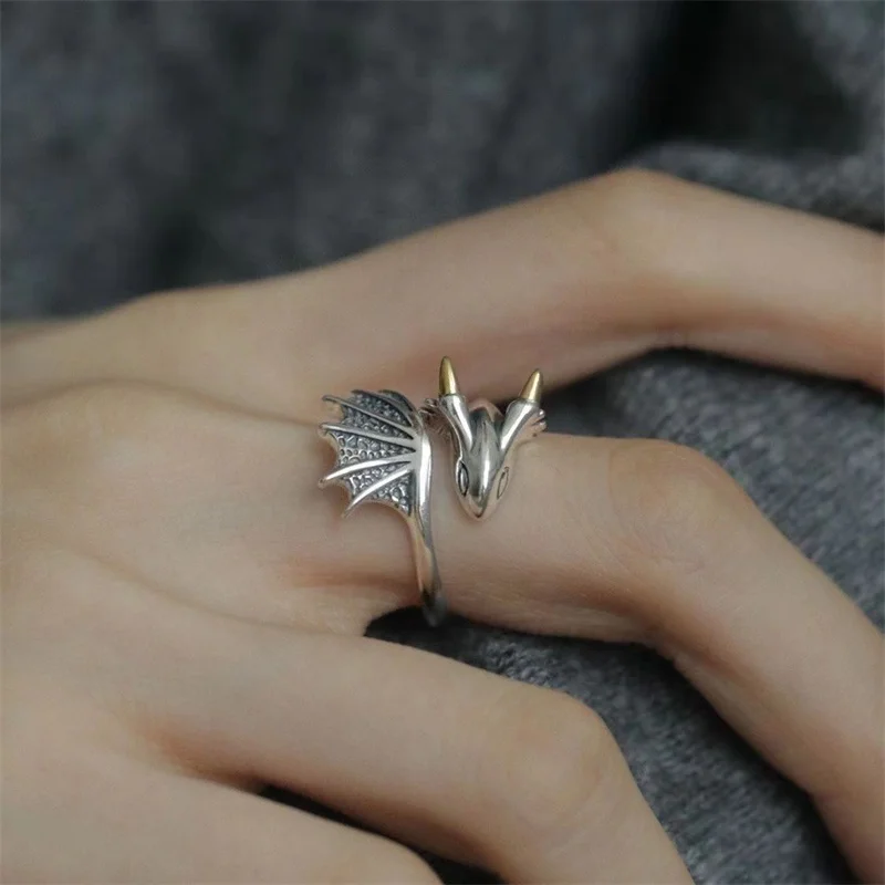 Drachenring Verstellbar Im Retro Design Aus Dunklem Metall_voghion.com