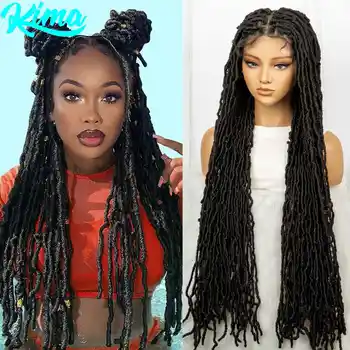 36inch Synthetic Dreadlock Locs Braided Wigs Square Knotless Box Braids Wig for Women Faux Locs Braided Lace Wig With Baby Hair