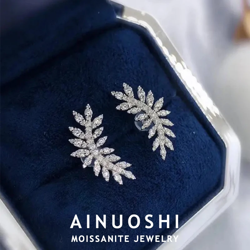 

AINUOSHI Korean INS Leaves Shape Moissanite Earrings for Women 925 Sterling Silver Earring Wedding Aesthetic Jewelry Gift