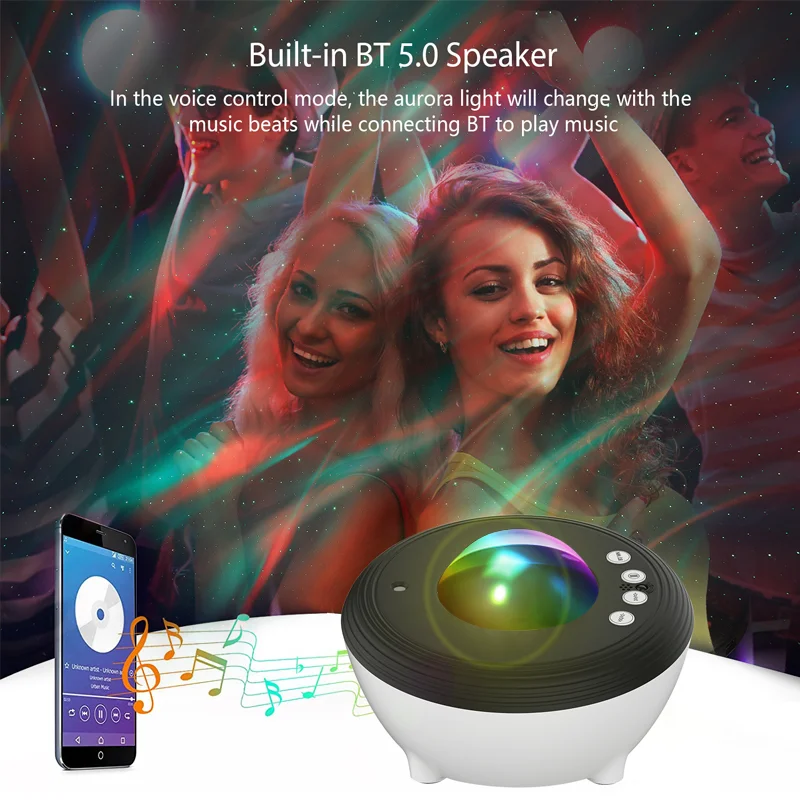 Smart Night Light Aurora Galaxy proiettore LED ruota altoparlante Bluetooth Sky lampada di proiezione Whe Noise Decor camera da letto regali per feste  39