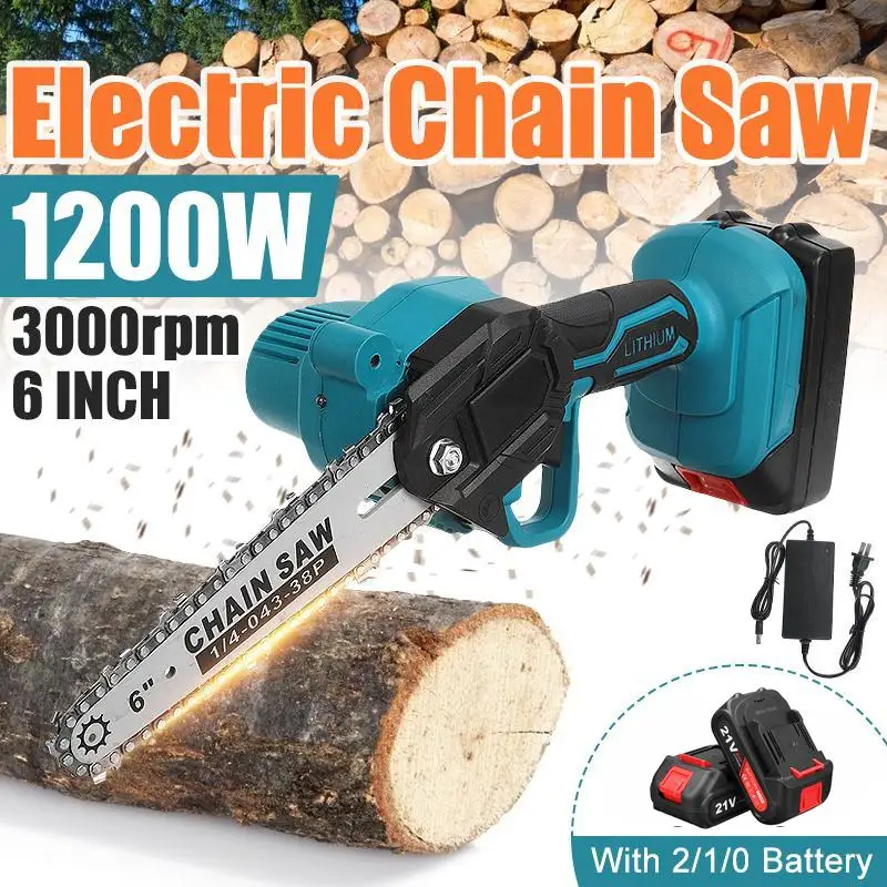 6 Inch Cordless Electric Saw Pruning Chainsaw Garden Tree Logging Saw With 2pcs Li Battery For