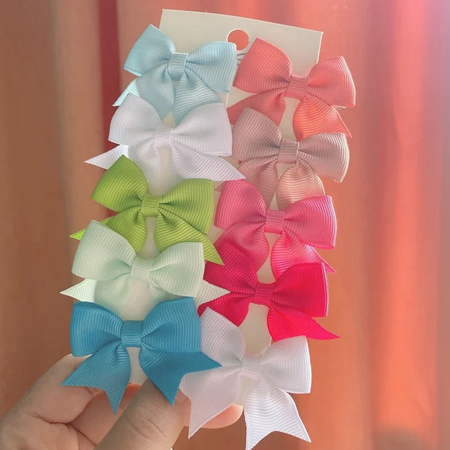 10PCS/SET  Grosgrain Ribbon MiNi Hair Bows with Clip for Girls Hairpins Boutique Barrettes Headwear Cute Kids Hair Accessories 5
