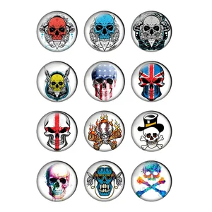 12pcs Skeleton Skull Round Photo Glass Cabochon 8/12/14/16/18/20/25mm Demo Flat Back DIY Jewelry Making Findings Wholesale T010