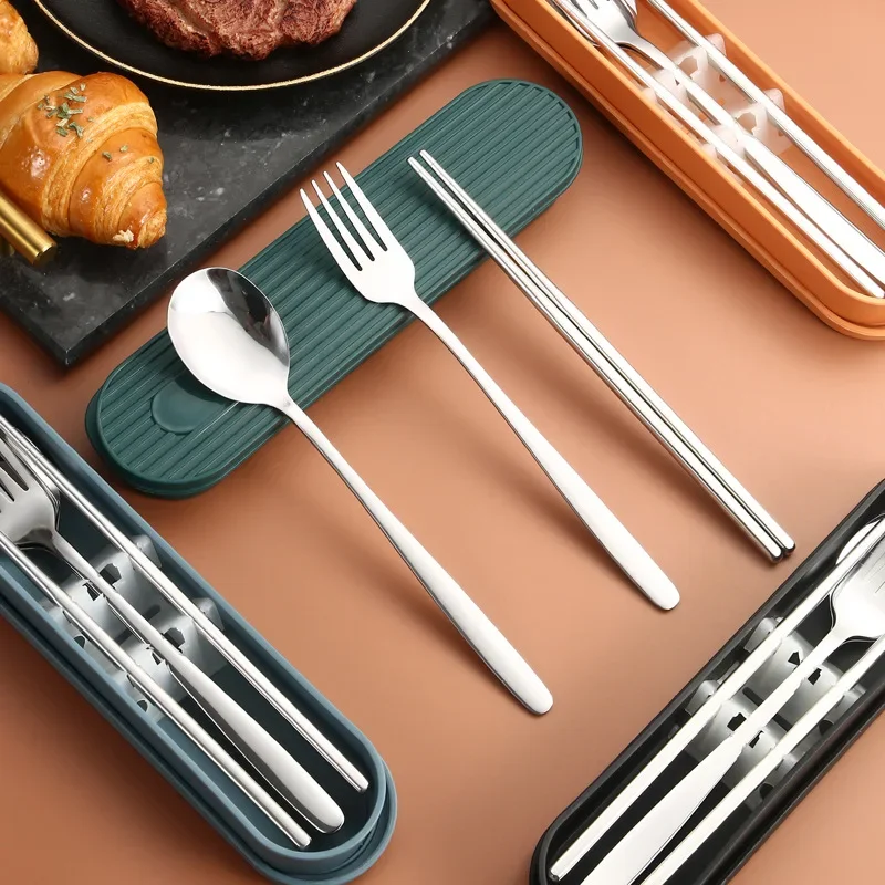 Spoon Fork Chopsticks Set 3PCS/Set Dinnerware Cutlery 304 Stainless Steel Tableware With Box Holder Portable Kitchen Accessories cutlery set western style cutlery set picnic cutlery set stainless steel cutlery set picnic tableware camping cutlery set