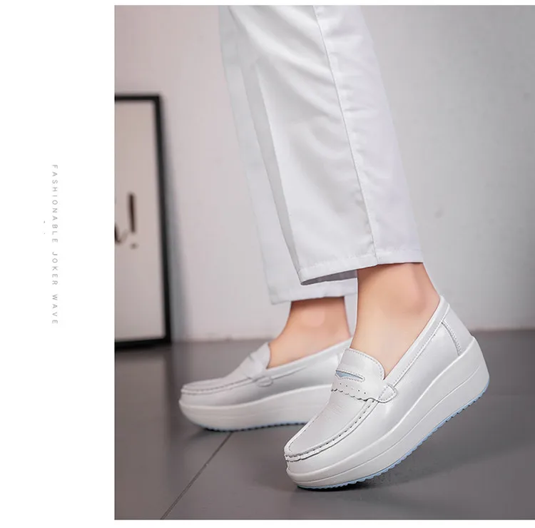 STRONGSHEN Women Platform Wedges Casual Shoes Loafers Soft Nurse Work Shoes Breathable Comfortable Non-slip White Nursing Shoes