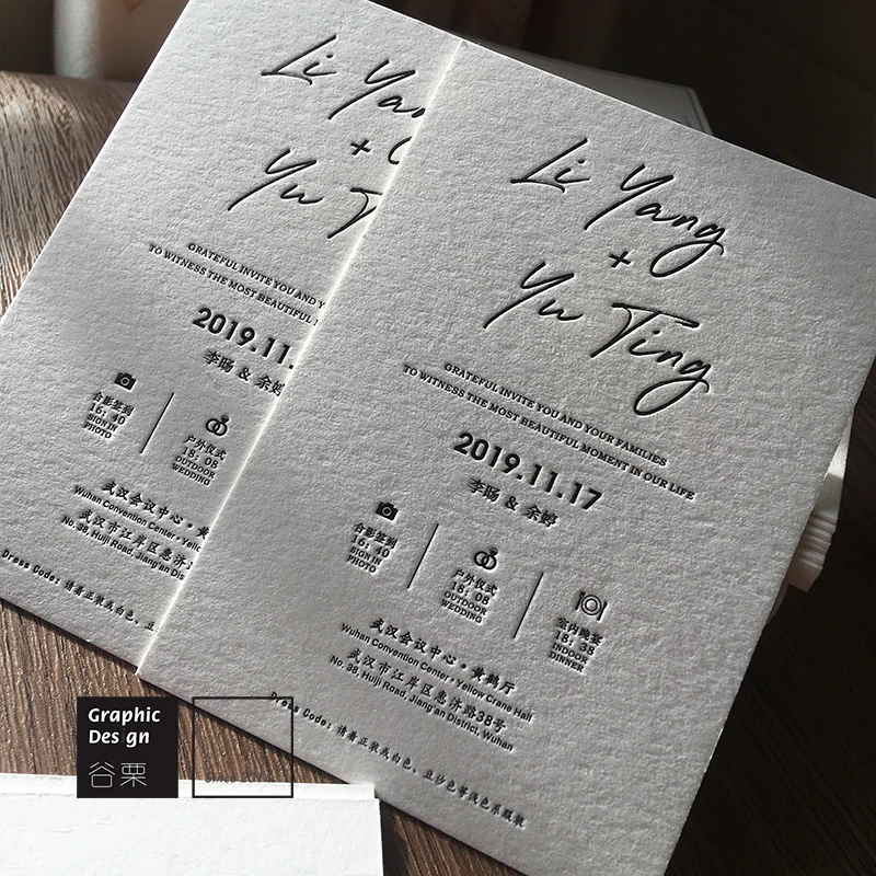 Cotton Paper Letterpress Printing High Grade Wedding Invitations Customized Design Thick