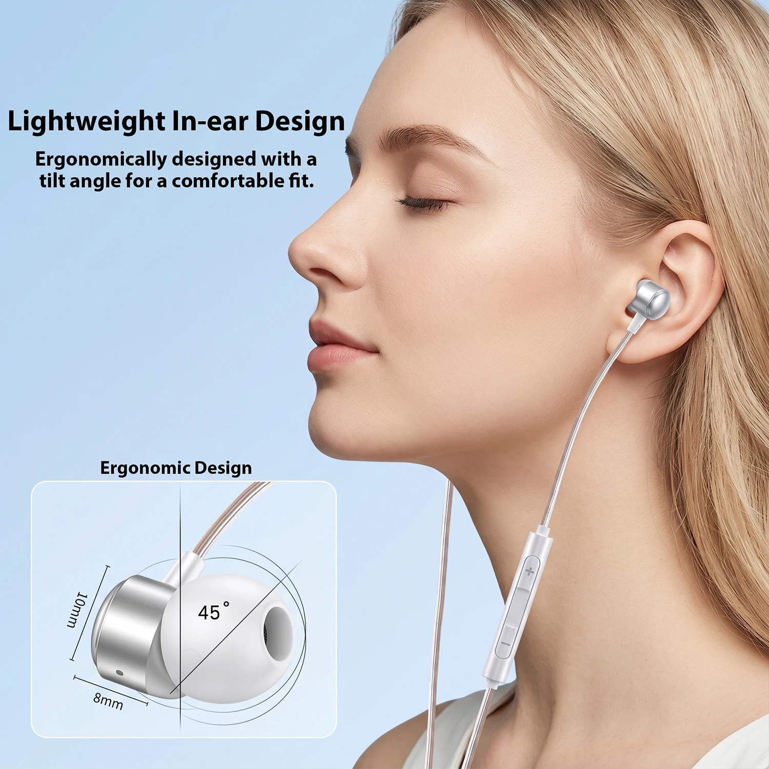 High-Fidelity USB Type C Wired Headphones with Stereo Sound, Bass Boost, and In-Line Mic