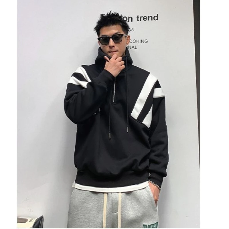 Zip Up Hoodie Men Sweatshirt Pullover Long Sleeve Patchwork Tops Autumn Winter Coat Streetwear Hooded Jackets New