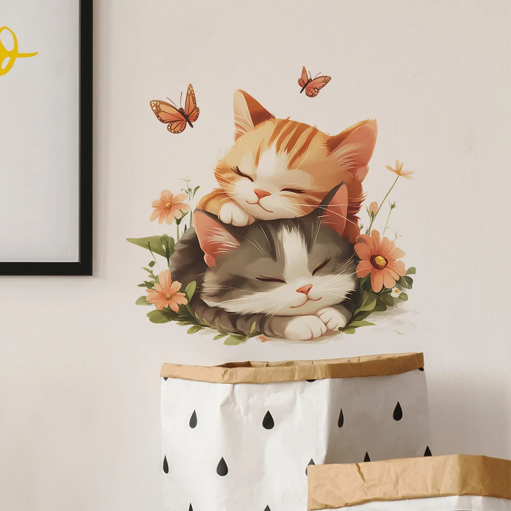 Wall Stickers Luminous Wall Stickers Vinyl Decal Stickers Cartoon Cute Cat Sleeping Wall Sticker Kids Room Background Decor Mural For Baby Bedroom Home Decoration Self-adhesive Wallpaper