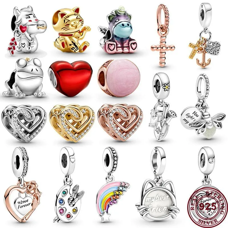 

New Hot 925 Silver Rainbow Pet Lucky Cat Unicorn Pendant Suitable For Women Original Bracelet High Quality Fashion Charm Jewelry